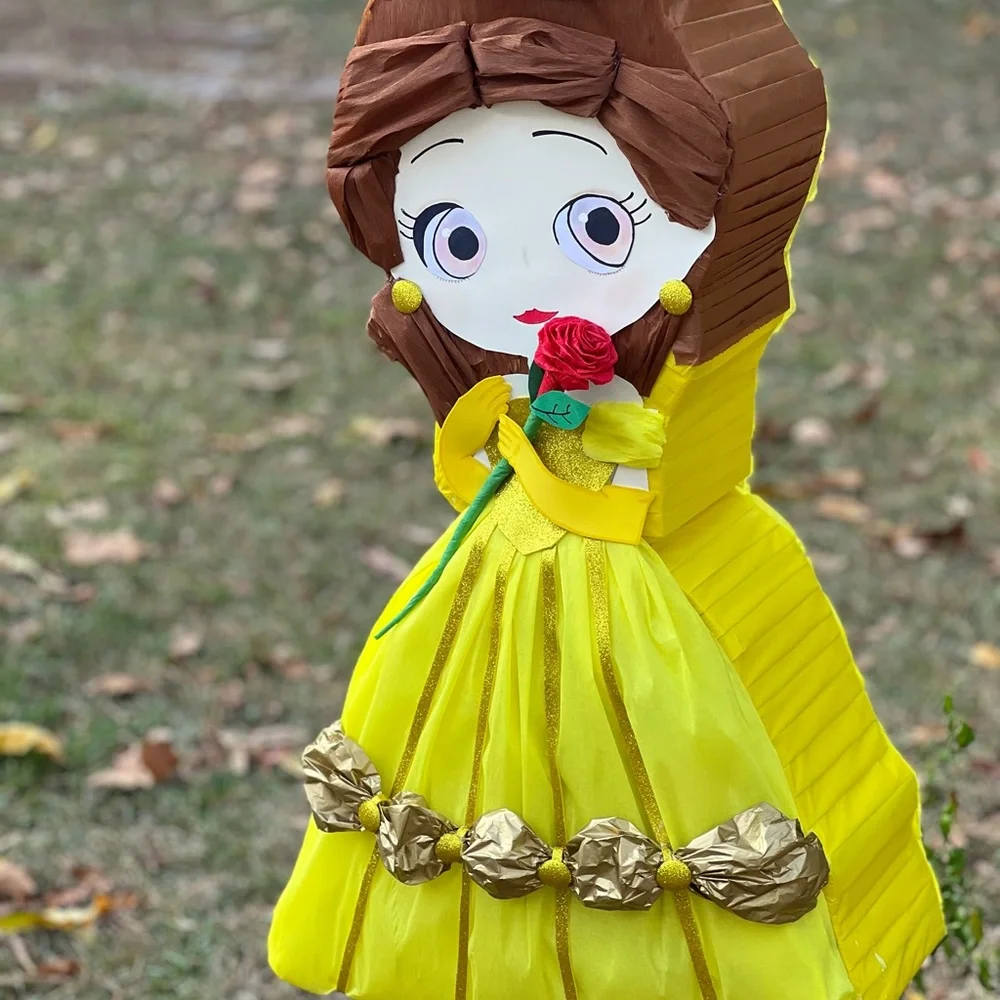 Charming Yellow Princess belle piñata with Red Rose